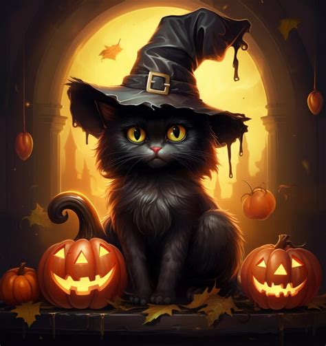 Premium Ai Image There Is A Black Cat Wearing A Witch Hat Sitting On