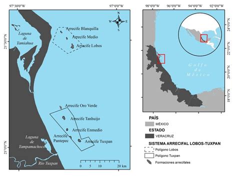 Localización geográfica de los arrecifes Tuxpan Enmedio y Tuxpan