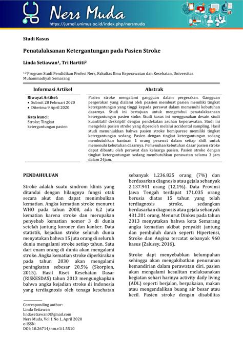 PDF Penatalaksanan Ketergantungan Pada Pasien Stroke