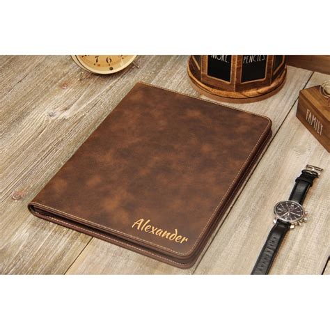 Personalized Zipper Leather Portfolio, Personalized Notebook, Leather ...