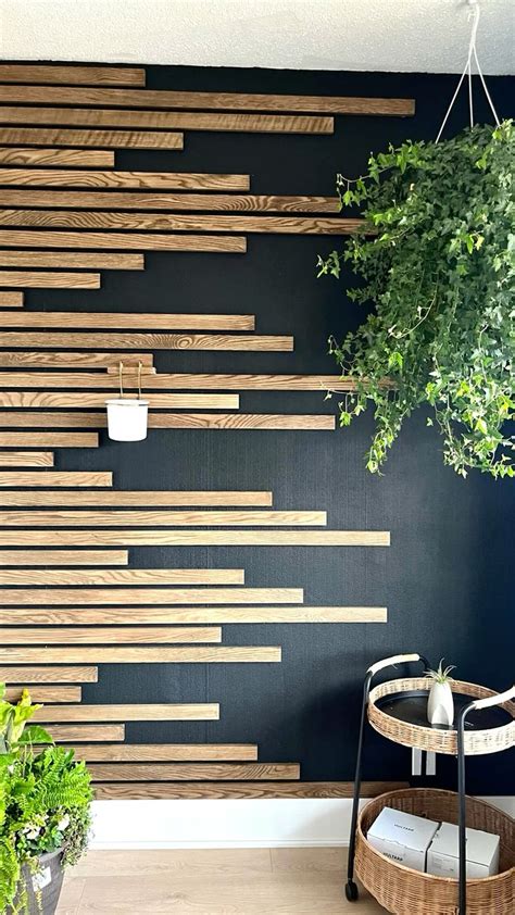 Modern Wood Slat Wall Boho Diy With Plants Wood Slat Wall Wall Design Wood Wall Design