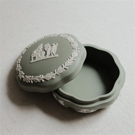 Vintage Sage Green Wedgwood Jasper Ware Trinket Box Etsy