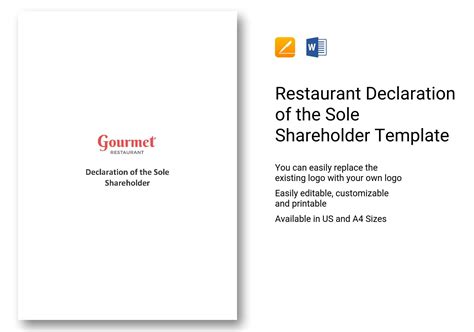 Restaurant Declaration Of The Sole Shareholder Template Best Templates