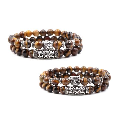 Tigeraugen Perlen Armband Budda Owl Dabruchi