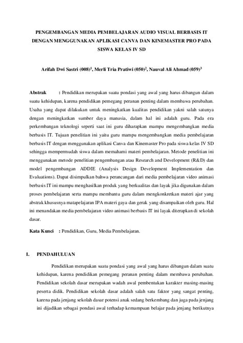 Pdf Pengembangan Media Pembelajaran Audio Visual Berbasis It Dengan Menggunakan Aplikasi Canva