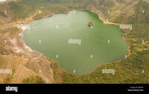 Aerial view Lake crater at Taal Volcano on Luzon Island North of Manila ...