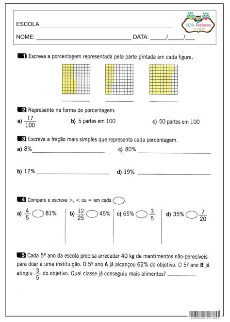 Sos Professor Atividades Avaliação De Porcentagem