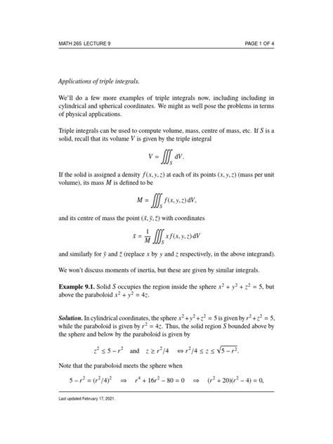 Applications of Triple Integrals. | PDF | Integral | Volume