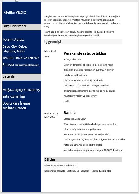 Cv Haz Rlama Rnekleri Cv Rnekleri Word Pdf Haz R Cv Rnekleri