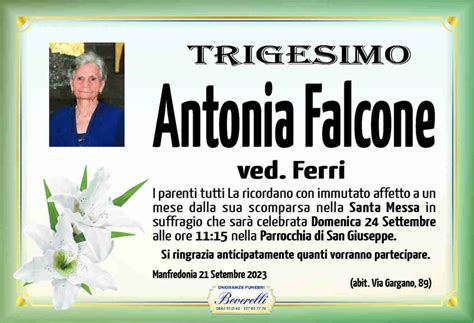 Funerali E Annunci Funebri A Manfredonia Antonia Falcone Funer