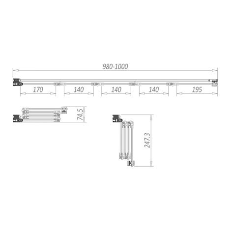 Scudo S6 Acqua Arm 6mm Glass 1500mm X 1000mm Five Panel Bath Screen