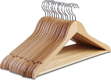 Solid Wooden Hanger For Clothes Hanging 360 Degree Swivel Chrome Hook