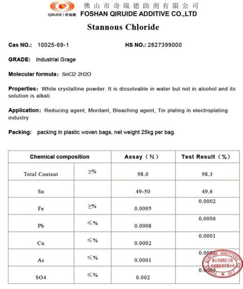 Stannous Chloride Dihydrate 10025 69 1 Qiruide