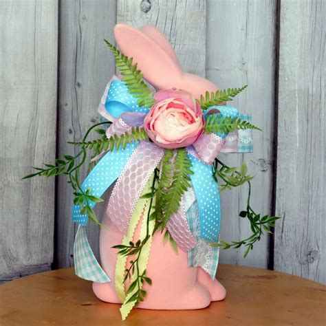 Flocked Bunny Centerpiece Flocked Bunny Spring Decor Easter Decor