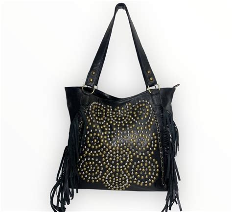 Bolso Tote De Cuero Estilo Boho Negro Nicolle IBAGS BELTS