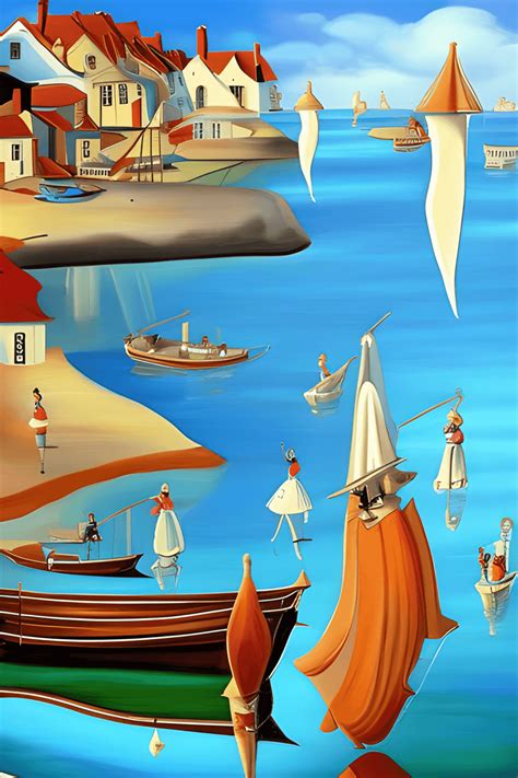 Beautiful Painting of Seaside Village Scene in Style · Creative Fabrica