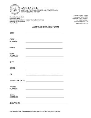 Fillable Online Clerk Citrus Fl Address Change Form Citrus County