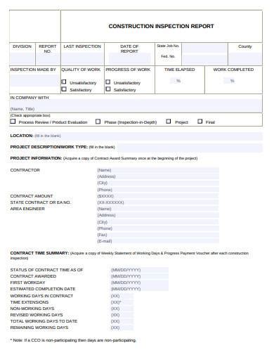 FREE 13+ Construction Inspection Report Samples in PDF | MS Word