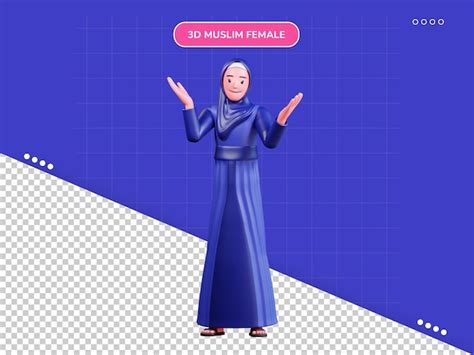 Personnage 3d femme musulmane avec des vêtements bleus pourquoi poser