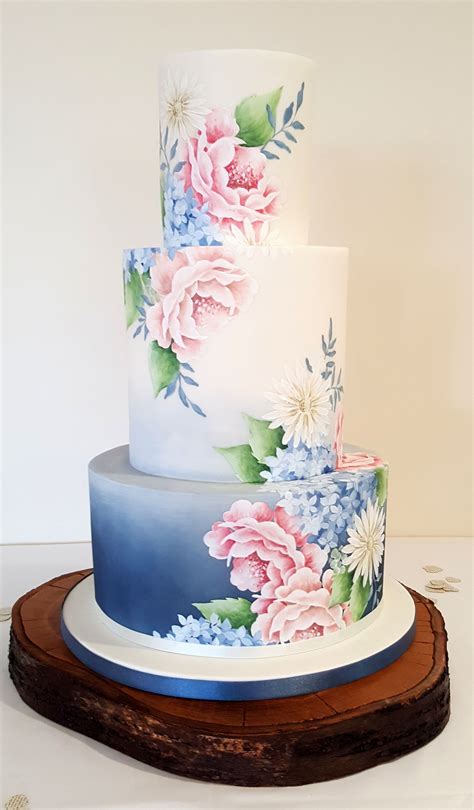 Hand Painted Wedding Cake With 3 Tiers Airbrushed And Hand Painted