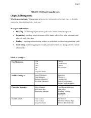 MGMT330FinalExamReview Page 1 MGMT 330 Final Exam Review Chapter 1