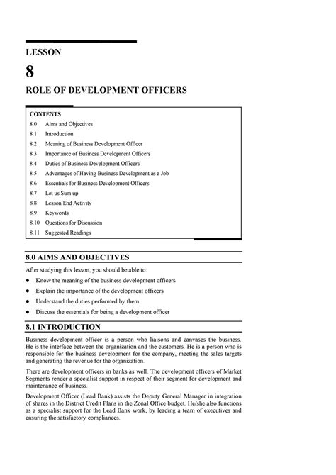 Role Of Development Officers Lesson Role Of Development Officers 8 Role Of Development