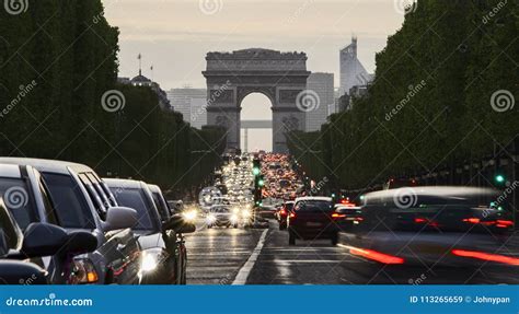 Long Exposure Photo Of Street Traffic Near Arc De Triomphe Stock Image