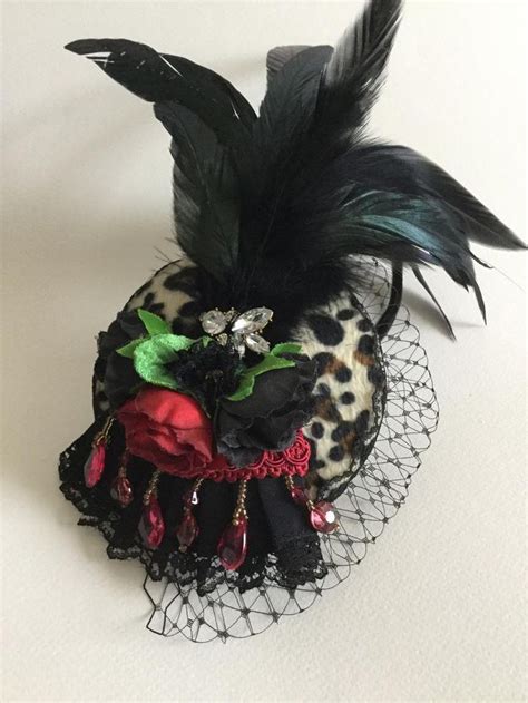 Leopard Print Veil Cocktail Hat Feather Fascinator Etsy Red