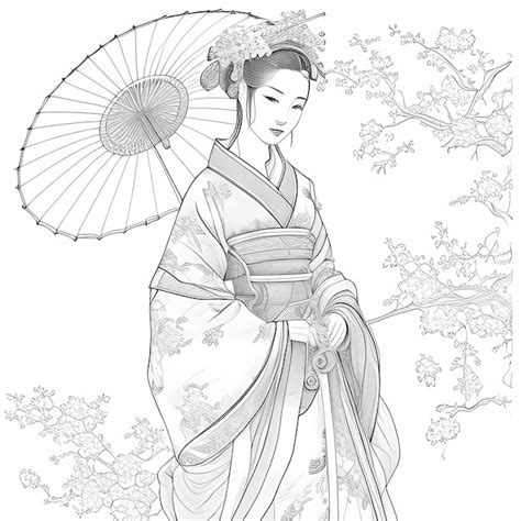 Premium Photo Graceful Hanfu Princess Line Art Coloring Page Inspired