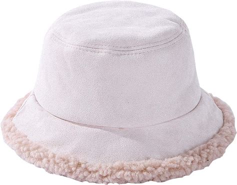 Women Winter Bucket Hat Foldable Warm Thick Fleece Lined Cap Beige