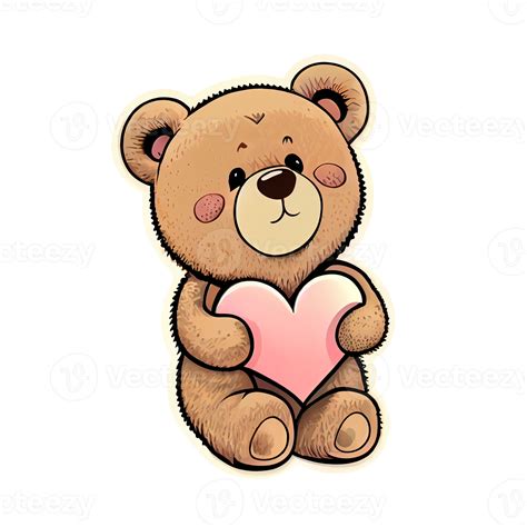 Cute Teddy Bear Holding Heart Cartoon Isolated On A Transparent