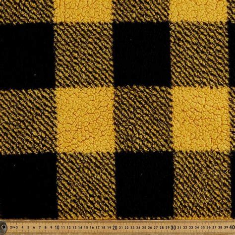 Large Check Printed 158 Cm Sherpa Fabric Yellow And Black