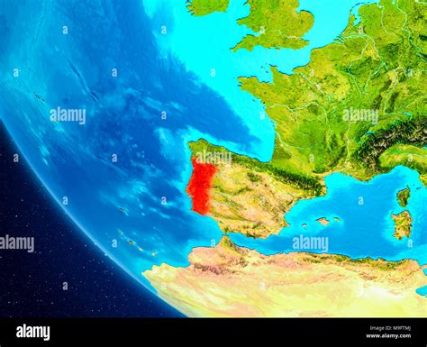 Portugal Highlighted In Red On Planet Earth D Illustration Elements