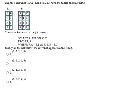 Solved Suppose Relations R A B And S B C D Are As Follows