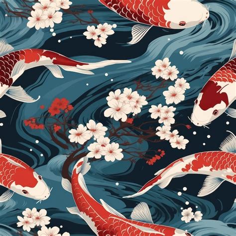 Premium Photo Seamless Pattern Koi Fish