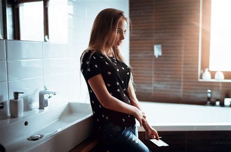 Women Blonde Portrait Maria Puchnina Jeans Model Looking Away