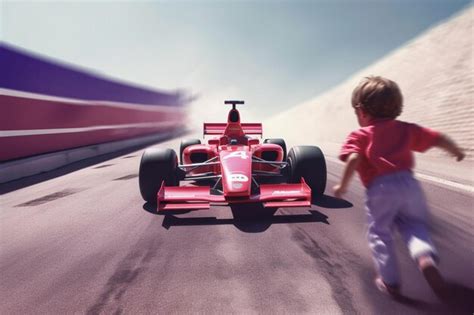 Un Coche Rojo Con Una Franja Morada Circula Por Una Carretera Foto