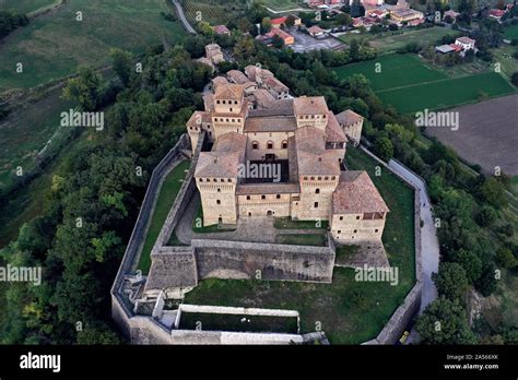 Torrechiara Castle Aerial View Torrechiara Parma Italy Stock Photo