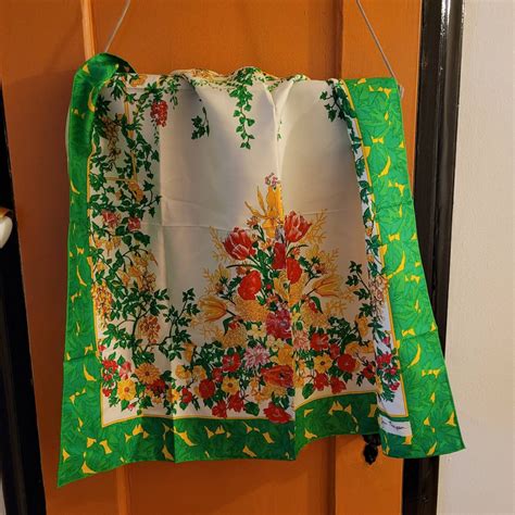 Vintage Jim Thompson Thai Silk Scarf Green Floral Etsy