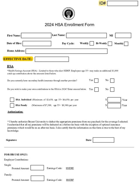 Fillable Online Hsa Enrollment Form Id Fax Email Print Pdffiller