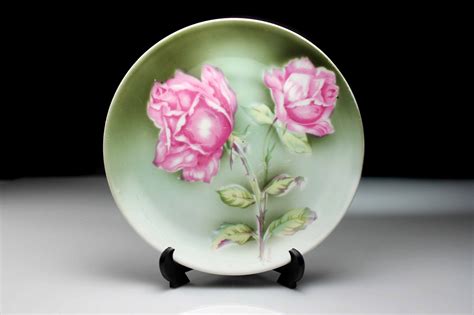 Decorative Plate Weimar Germany Porcelain Display Plate Pink Roses