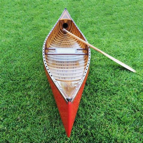 Old Modern Handicrafts 10 Ft Red Canoe With Ribs Curved Bow And Paddle