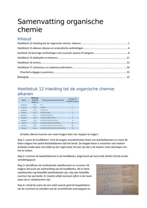 Levende Chemie 1 Organische Chemie CT Samenvatting Organische