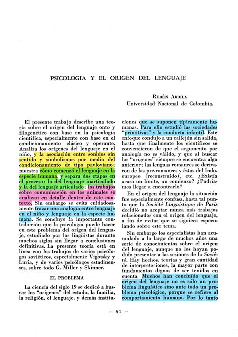 Lectura N 01 Psicologia Y El Origen Lenguaje PSICOLOGIA Y EL ORIGEN