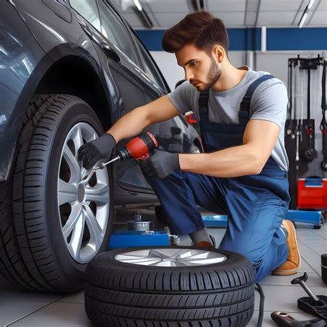 Premium Ai Image Mechanic Changing Tires In A Car Servicing Center