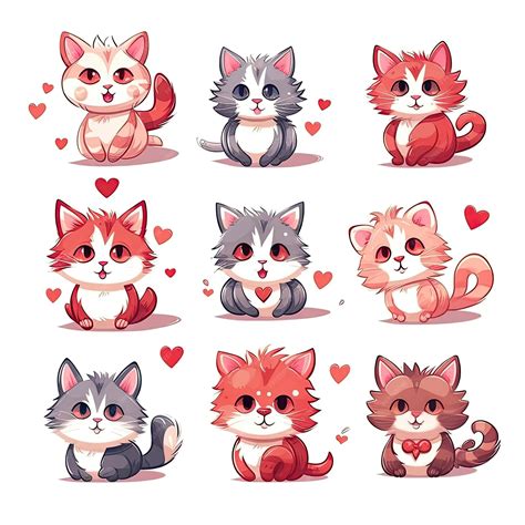 Premium Ai Image Cute Cat Cartoon Characters Illustrations Set Cats