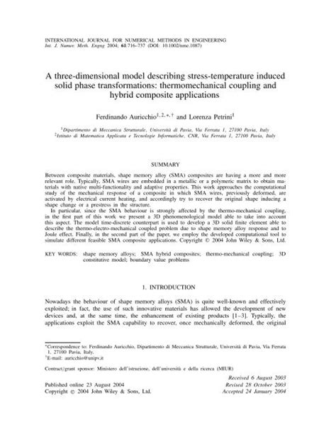 A Three Dimensional Model Describing Stress Temperature Induced