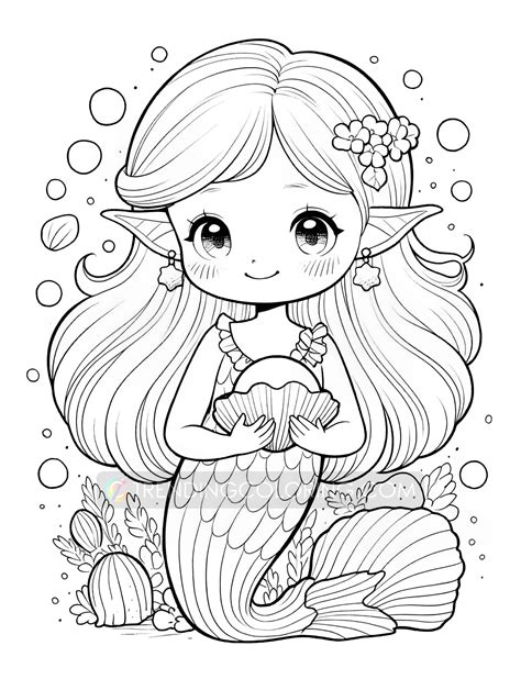 40 Kawaii Mermaid Coloring Pages Instant Download Printable