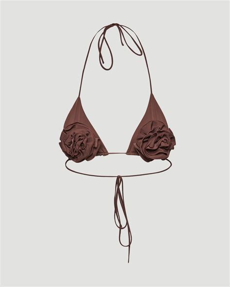 3D Flower Triangle Bikini Top In Brown All U Re