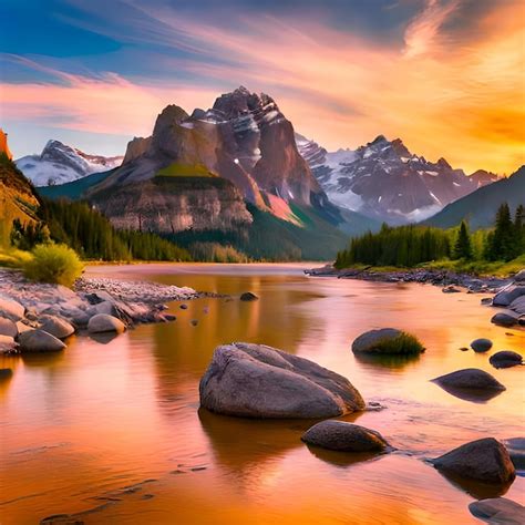 Un atardecer con una montaña al fondo Foto Premium